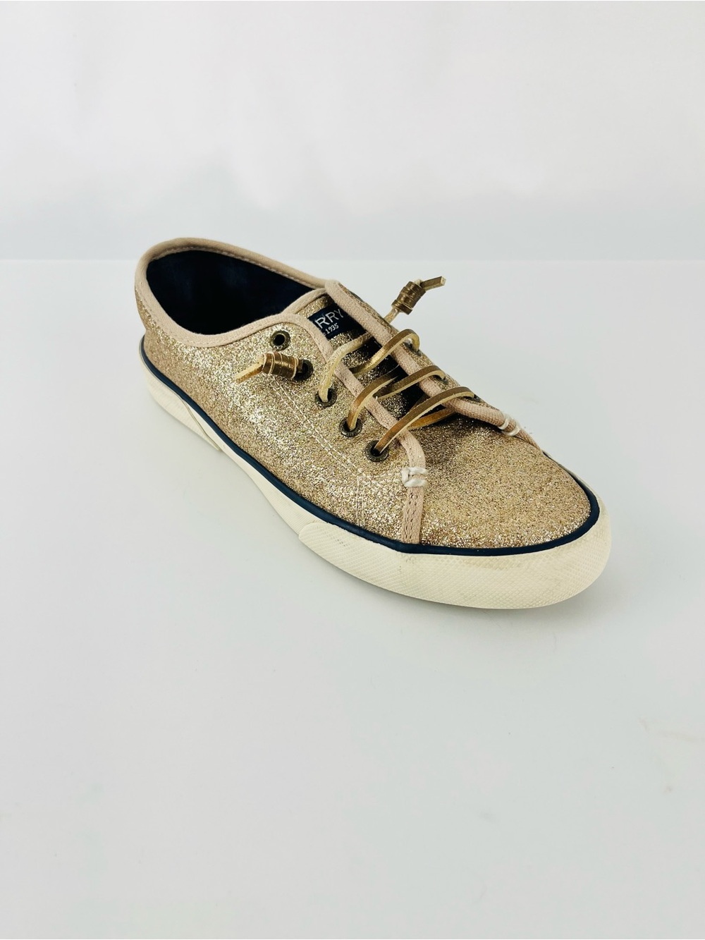 Sperry Top-Sider Pier View Holiday Sneakers Champagne Gold Glitter Size 8